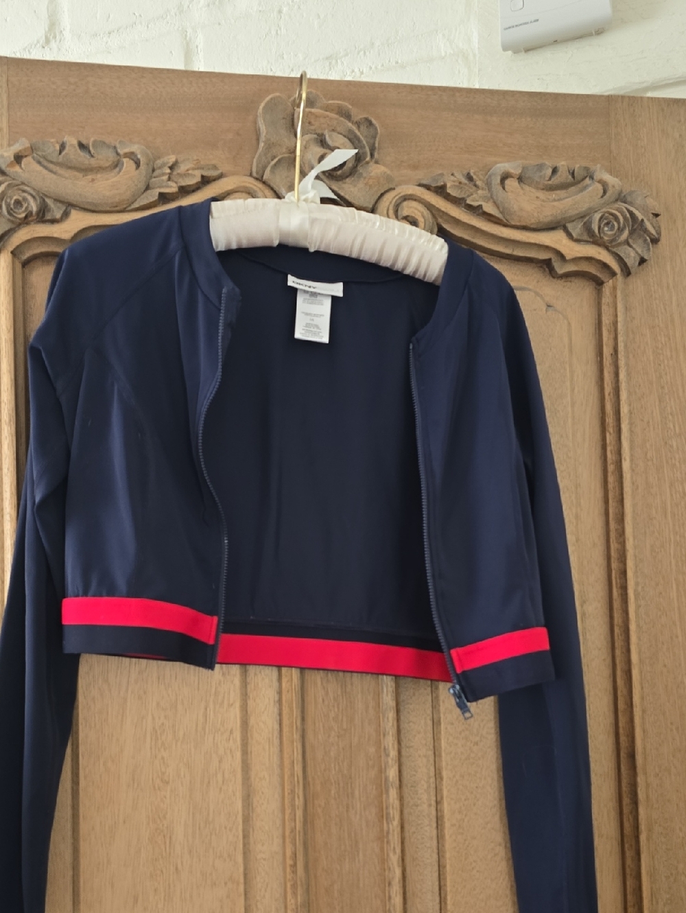 Women's Navy Cropped Zip Swim Top with Red Trim